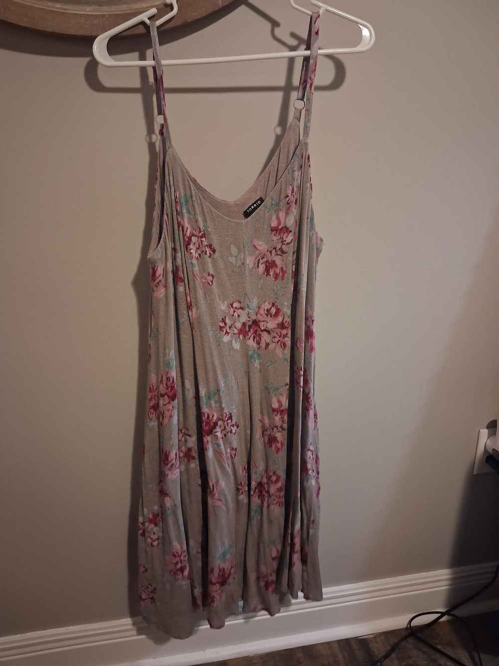 torrid Taupe Slip Midi Dress with Pink Floral Print